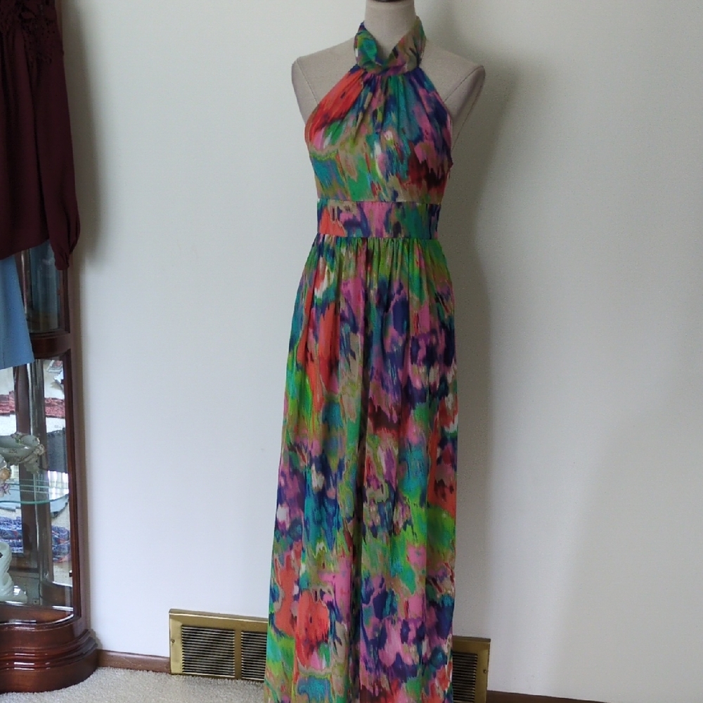 Saks Fifth Avenue Multicolor Halter Maxi Dress